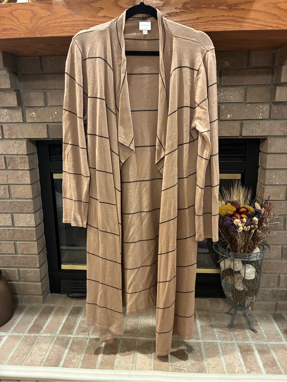 Cupio Cashmere Blend Striped Long Cardigan Duster Camel Black Size L